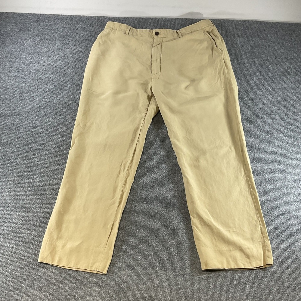 Polo Ralph Lauren Mens Tan Linen Silk Blend Flat Front Trousers Pants 40x30